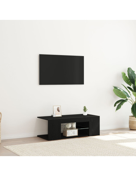 Mobile TV  con luci LED Rovere Nero 90x39x30 cm in Legno ingegnerizzato