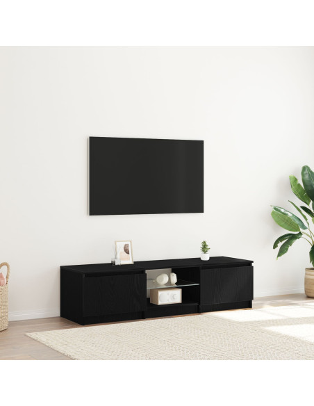 Mobile TV  con luci LED Nero Rovere 140x40x35,5 cm in legno ingegnerizzato
