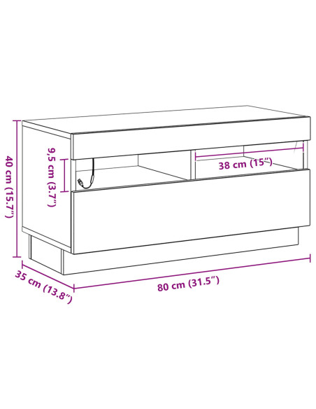 Mobile TV  con luci LED Nero Rovere 80x35x40 cm in legno ingegnerizzato