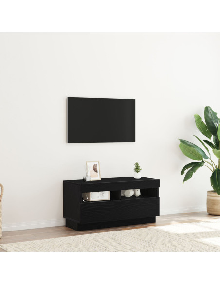 Mobile TV  con luci LED Nero Rovere 80x35x40 cm in legno ingegnerizzato