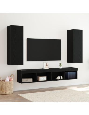 Mobile TV da Parete 2 pcs Rovere Nero 30,5 x 30 x 90 cm