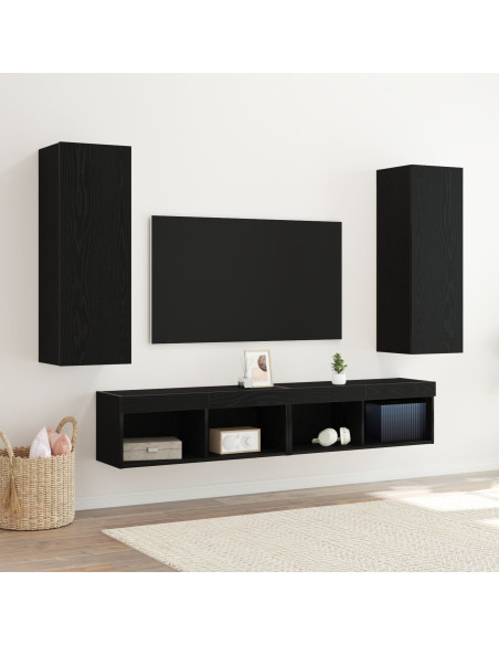 Armadietti TV a muro 2 pz in Nero Rovere 30,5x30x90 cm in Legno ingegnerizzato
