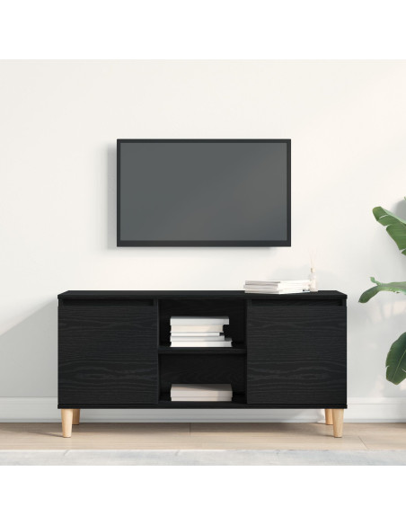 Mobile TV con gambe in legno Nero Rovere 102x35x50 cm