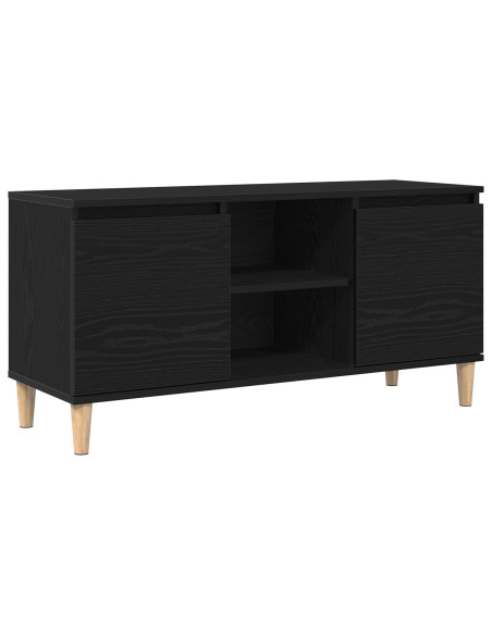 Mobile TV con gambe in legno Nero Rovere 102x35x50 cm