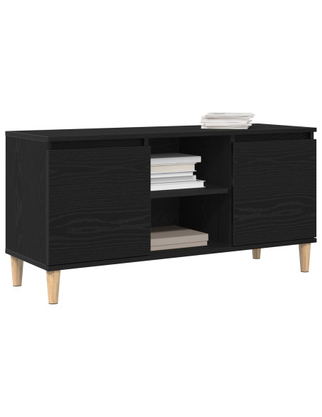 Mobile TV con gambe in legno Nero Rovere 102x35x50 cm