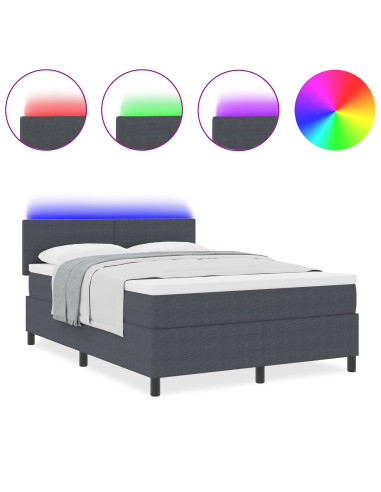 Letto a Sorgente LED Grigio Scuro e Bianco 140 x 200 cm