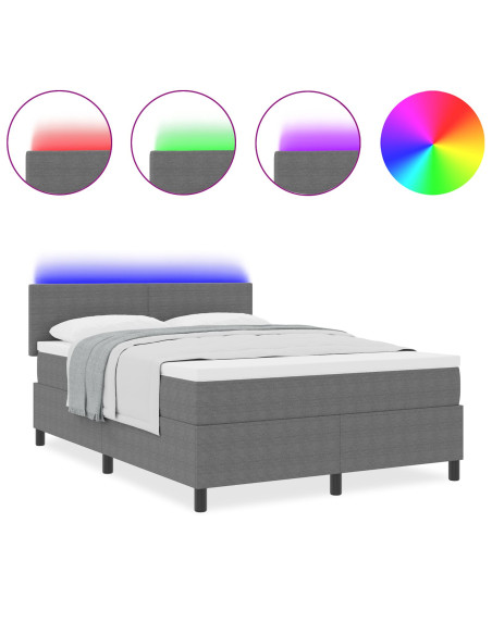 Letto Box Spring con Materasso&Luce LED Grigio 140x200 cm Tessuto a Coste