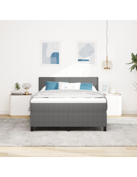 Letto Box Spring con Materasso&Luce LED Grigio 140x200 cm Tessuto a Coste