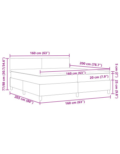 Letto a molle Crema e Bianco 160 x 200 cm Tessuto in Cords