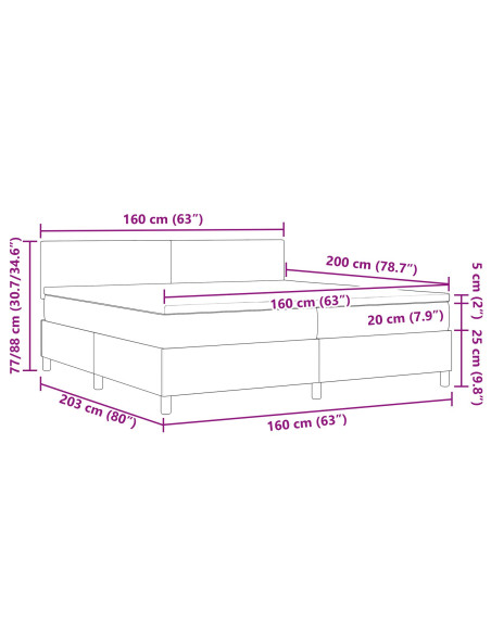 Letto a molle Crema e Bianco 160 x 200 cm Tessuto in Cords