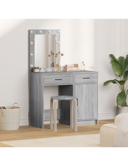 Set da Toeletta a 2 pezzi con LED in legno ingegnerizzato grigio sonoma