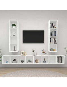 Mobile TV a Parete 4 pz Bianco in Truciolato