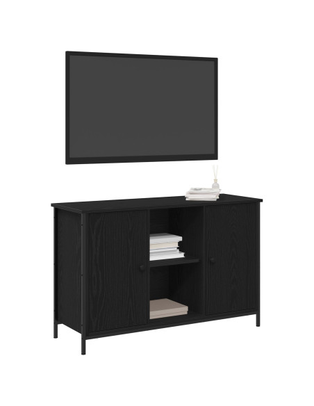 Mobile TV  Rovere Nero 101x35x65 cm Legno Ingegnerizzato e Acciaio