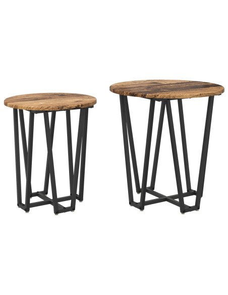 Set di 2 Tavolini in Legno Riciclato e Metallo