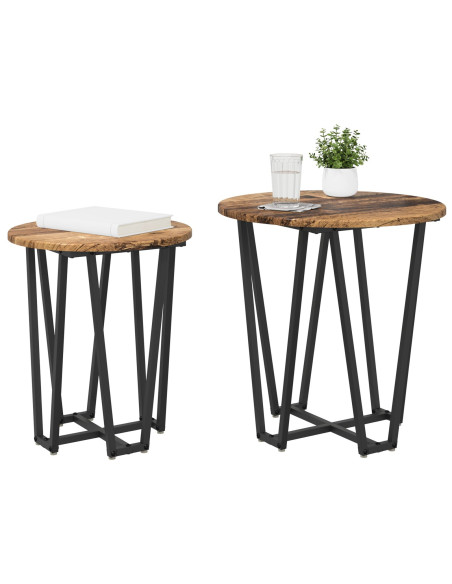 Set di 2 Tavolini in Legno Riciclato e Metallo