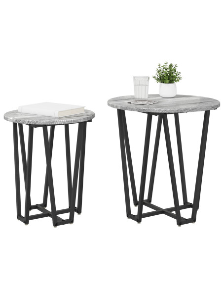 Set di 2 tavolini Grigio Sonoma in legno ingegnerizzato e metallo