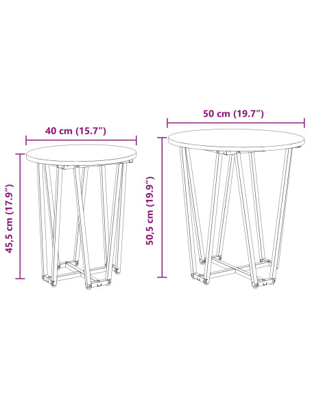 Set di 2 tavolini Grigio Sonoma in legno ingegnerizzato e metallo