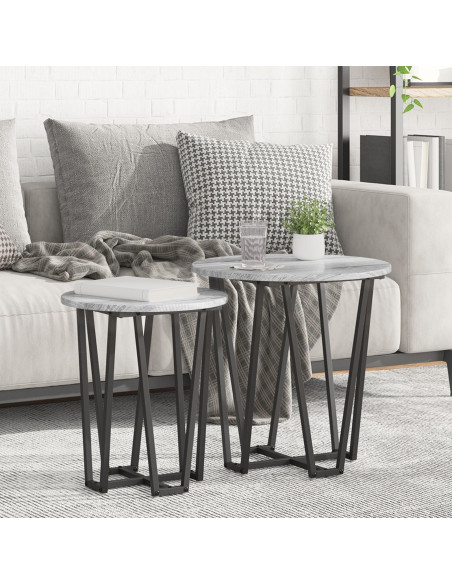 Set tavolini 2 pcs Grigio Sonoma e Nero