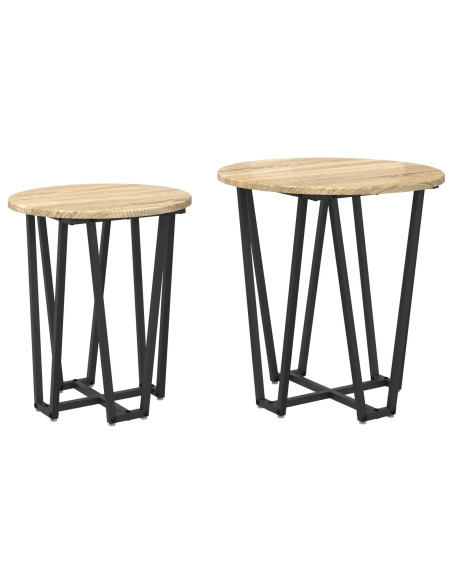 Tavolino 2 pz Rovere Sonoma in Legno Ingegnerizzato e Metallo