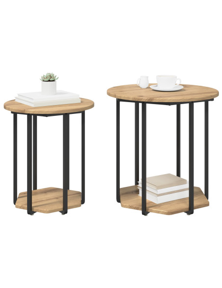 Set di 2 Tavolini in Legno ingegnerizzato Rovere e Metallo