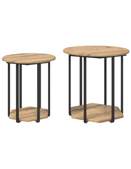 Set di 2 Tavolini in Legno ingegnerizzato Rovere e Metallo