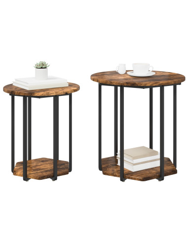 Set tavolini con lo scaffale 2 pcs Marrone