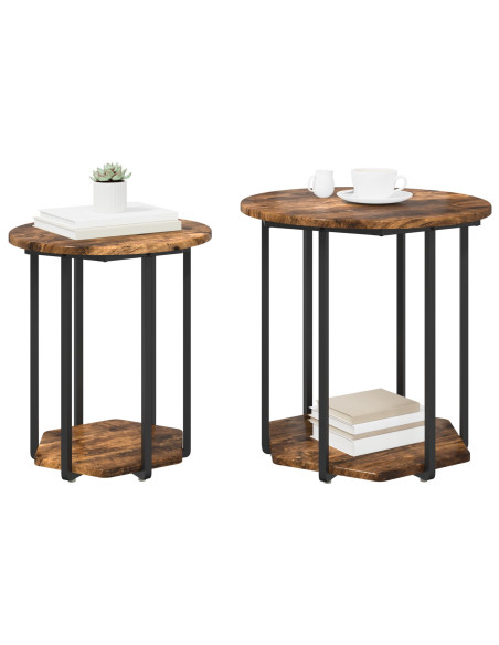 Set tavolini con lo scaffale 2 pcs Marrone
