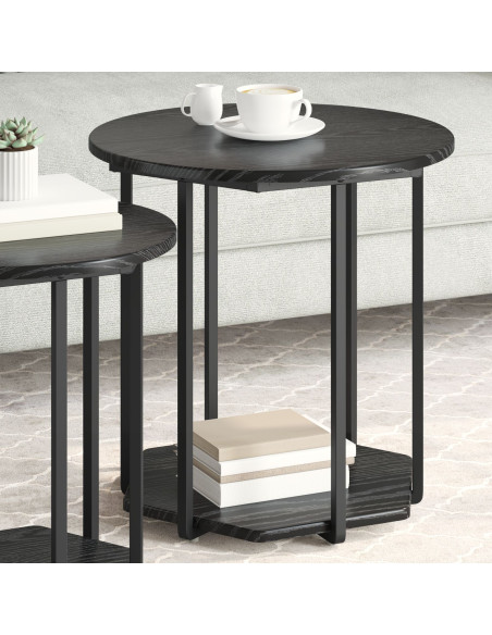 Tavolino 2 pezzi Nero Rovere Legno Ingegnerizzato e Metallo