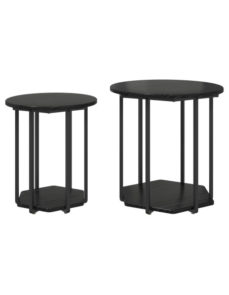 Set tavolini con lo scaffale 2 pcs Rovere Nero