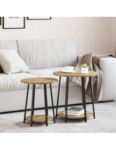 Set tavolini con lo scaffale 2 pcs Rovere Artigianale e Nero