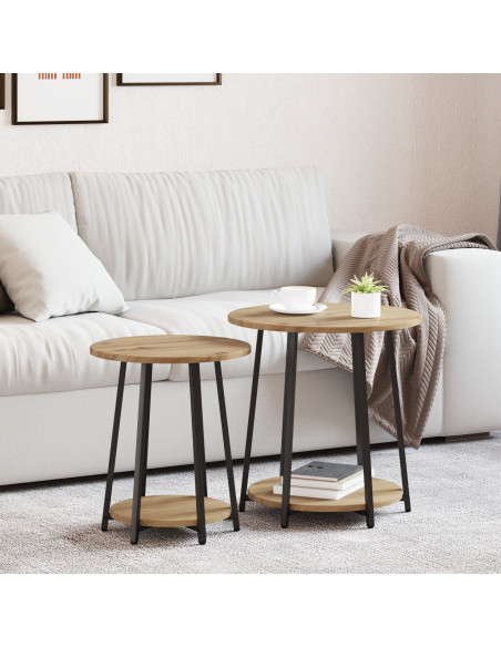 Set di 2 Tavolini  in Rovere Artigianale con Legno Ingegnerizzato e Metallo