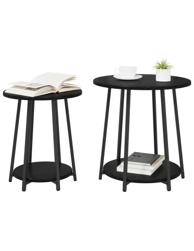 Set tavolini con lo scaffale 2 pcs Rovere Nero