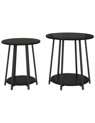 Set tavolini con lo scaffale 2 pcs Rovere Nero