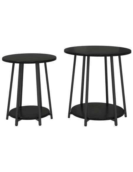 Set tavolini con lo scaffale 2 pcs Rovere Nero
