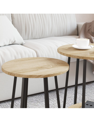 Set tavolini con lo scaffale 2 pcs Rovere Sonoma e Nero