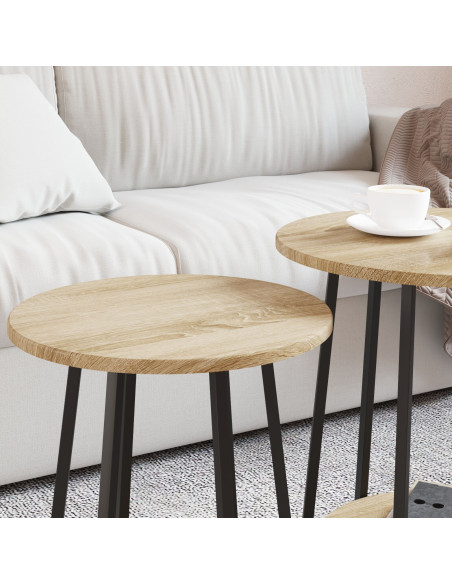 Set di 2 tavolini in legno ingegnerizzato rovere Sonoma e metallo