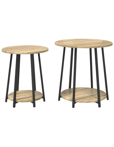 Set tavolini con lo scaffale 2 pcs Rovere Sonoma e Nero