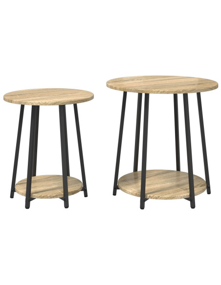 Set tavolini con lo scaffale 2 pcs Rovere Sonoma e Nero