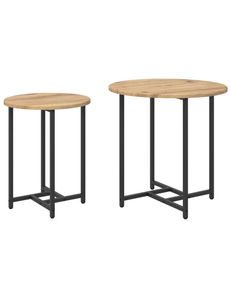 Set di 2 Tavolini in Legno Composito di Quercia e Metallo