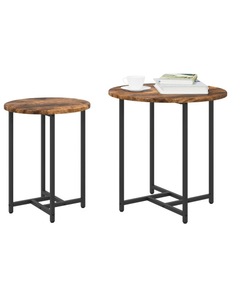 Set di 2 Tavolini in Legno Ingegnerizzato e Metallo con Finitura Rovere Affumicato