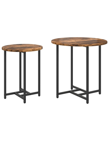 Set di 2 Tavolini in Legno Ingegnerizzato e Metallo con Finitura Rovere Affumicato