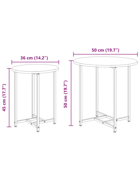 Set di 2 Tavolini in Legno Ingegnerizzato Rovere Sonoma e Metallo