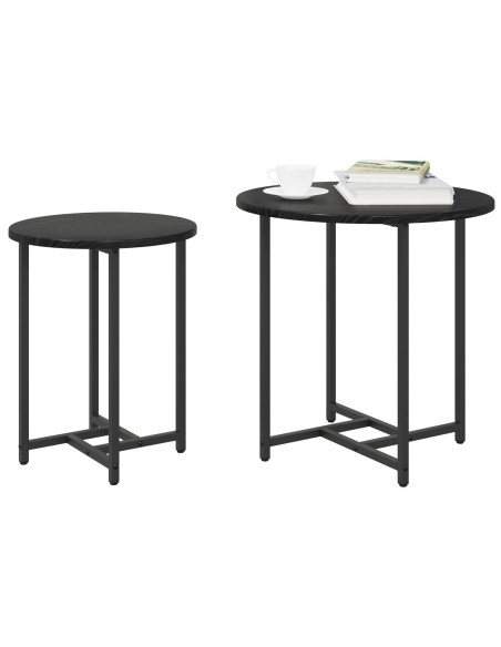 Set di 2 Tavolini in Legno di Quercia Nero e Metallo