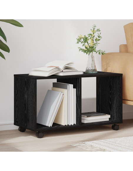 Tavolino con Ruote Rovere Nero 72x33x42,5 cm Legno Ingegnerizzato