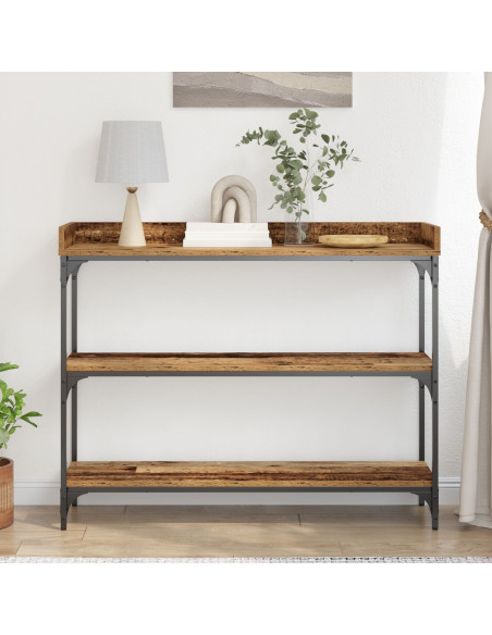 Console Table in Legno Antico 100x30x80 cm in Legno Ingegnerizzato e Acciaio