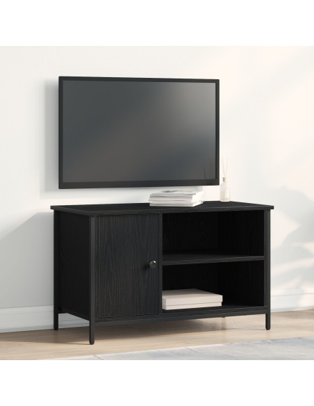 Mobile TV  Nero Rovere 80x40x50 cm Legno ingegnerizzato e Acciaio