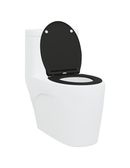 Sedile per WC con rilascio rapido e chiusura morbida in Duroplast Nero