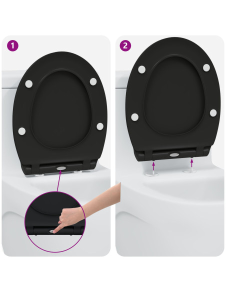 Sedile per WC con rilascio rapido e chiusura morbida in Duroplast Nero