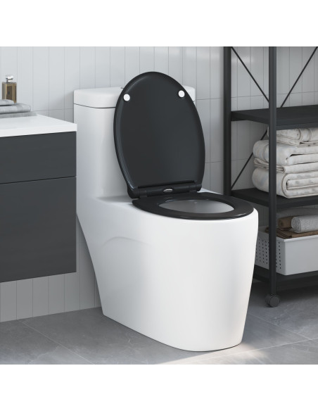 Sedile per WC con rilascio rapido e chiusura morbida in Duroplast Nero