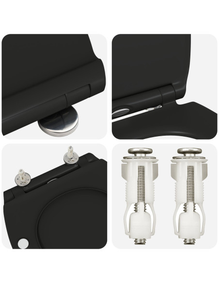 Sedile per WC con rilascio rapido e chiusura morbida in Duroplast Nero
